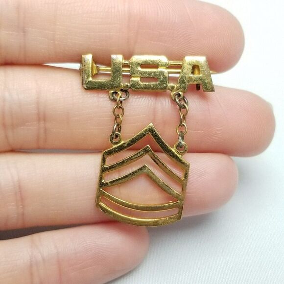 Vintage Sterling Silver USA Sargent Military WWII Brooch Pin, Gold Wash - Picture 6 of 7